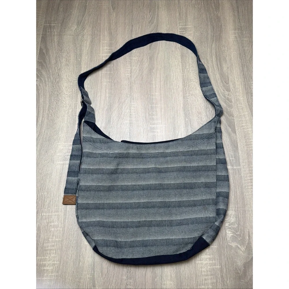 Retro Metro by Thirty One Blue‎ Woven Stripe Crossbody Hobo Purse Bag